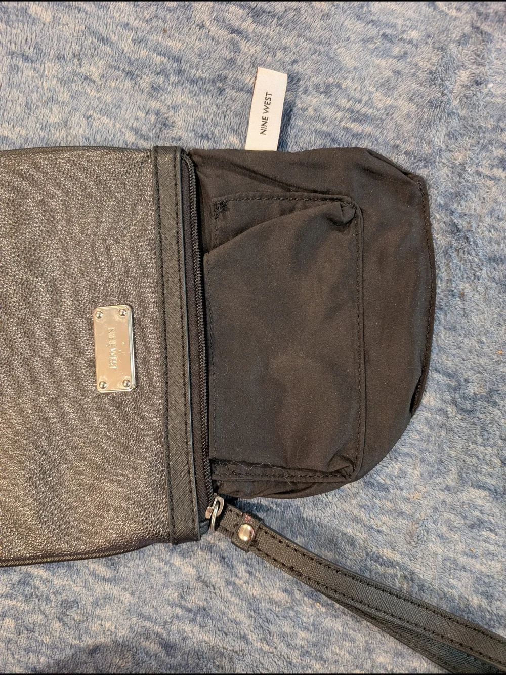 Nine West Black Textured Wristlet with Logo Plaque